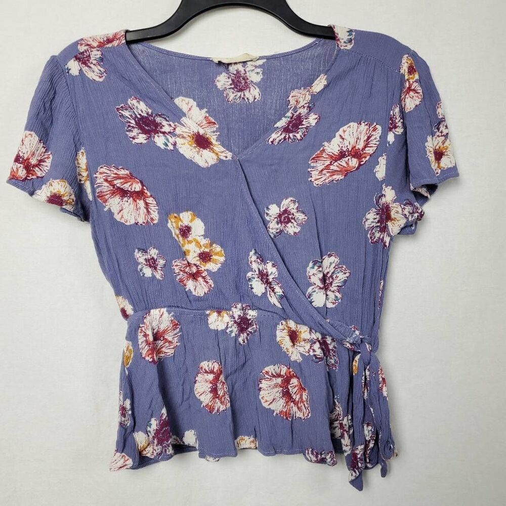 Eloquii Women's Navy Blue Floral Blouse Short Sleeve Lightweight Top Size M